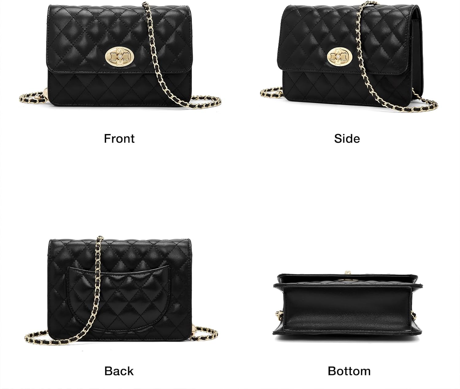 FOXLOVER Genuine Leather Quilted Crossbody Bags for Women Ladies Small Shoulder Flap Purse with Chain Strap - Image 3