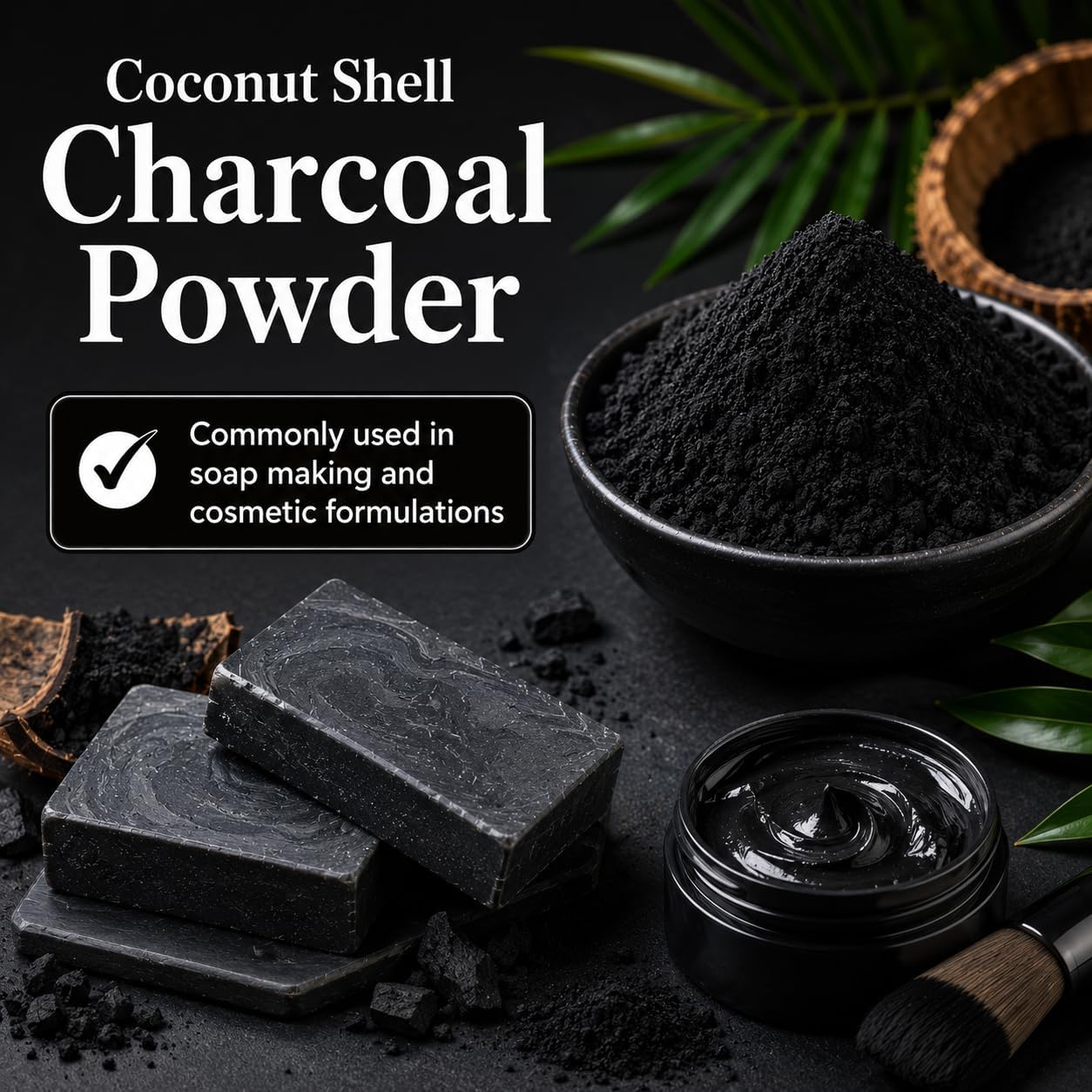 Coconut Shell Charcoal Powder (0.5 lbs / 227 g) – Ideal for Teeth Cleaning, Face Masks, Scrubs and Soap Making