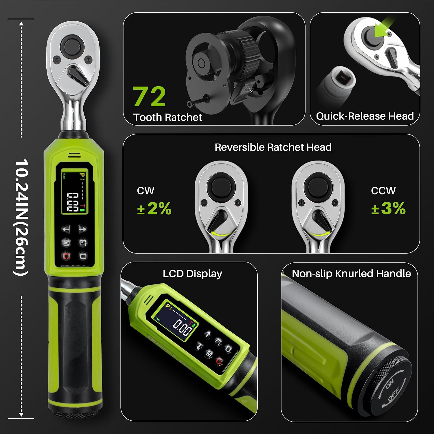 13Pcs 3/8" Digital Torque Wrench Set-0.66-44.25Ft.Lb/0.9-60 N.m, Electric Torque Wrench 3/8 Drive With Vibration Buzzer LED Indicator,±2% Accuracy Five Units for Bike Motorcycle Car Auto Repair