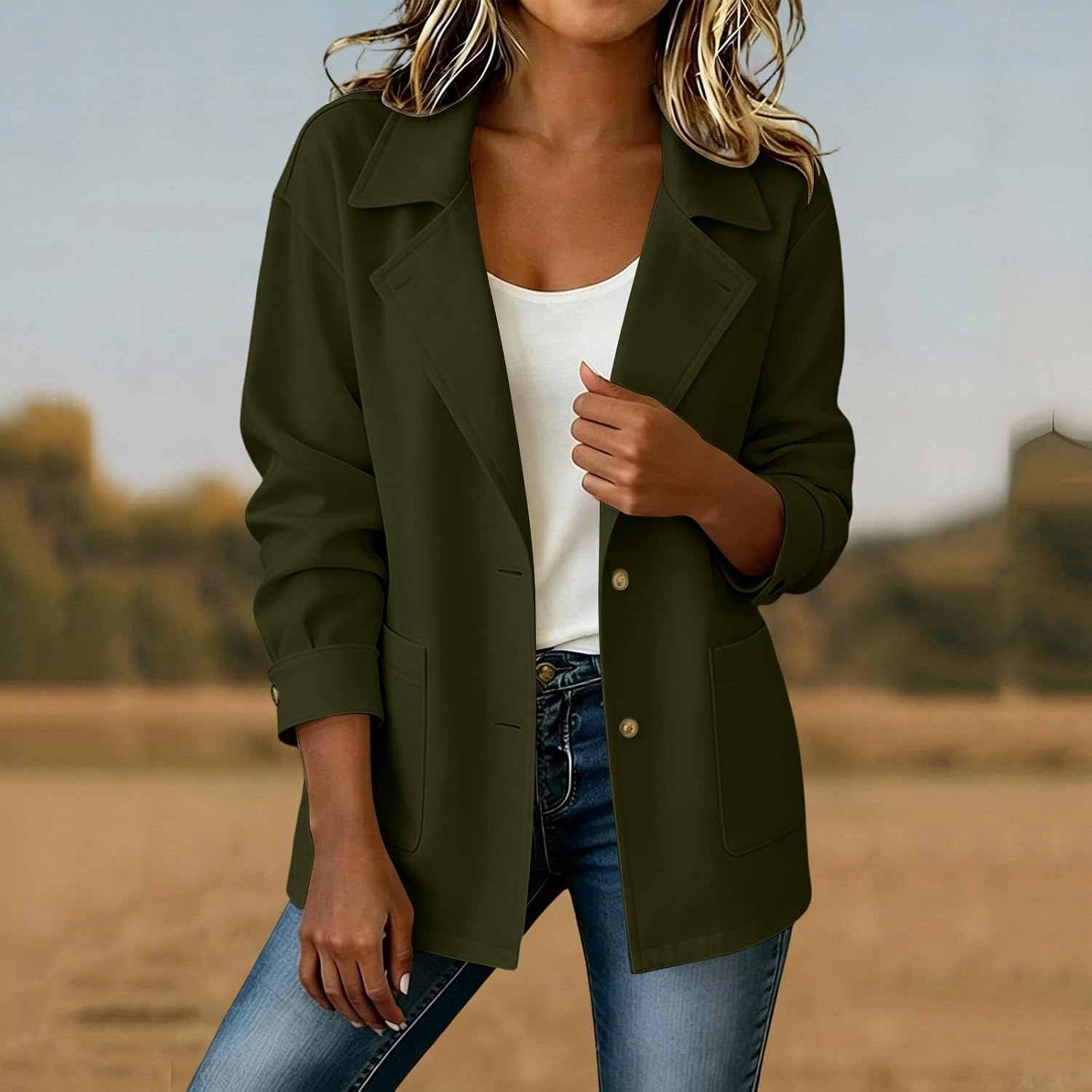 Women's Blend Pea Coat Single Breasted Notch Lapel Trench Coat Mid Length Fall Winter Jacket Dressy Outerwear