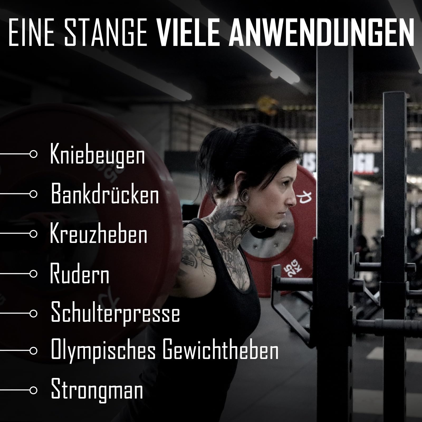 Strength Shop Olympia Langhantel 20kg, 220cm Länge & 28mm ⌀, Stahl Langhantelstange 50mm Scheibenaufnahme mit E-Coat Beschichtung & scharfer Rändelung, perfekt für dein Homegym