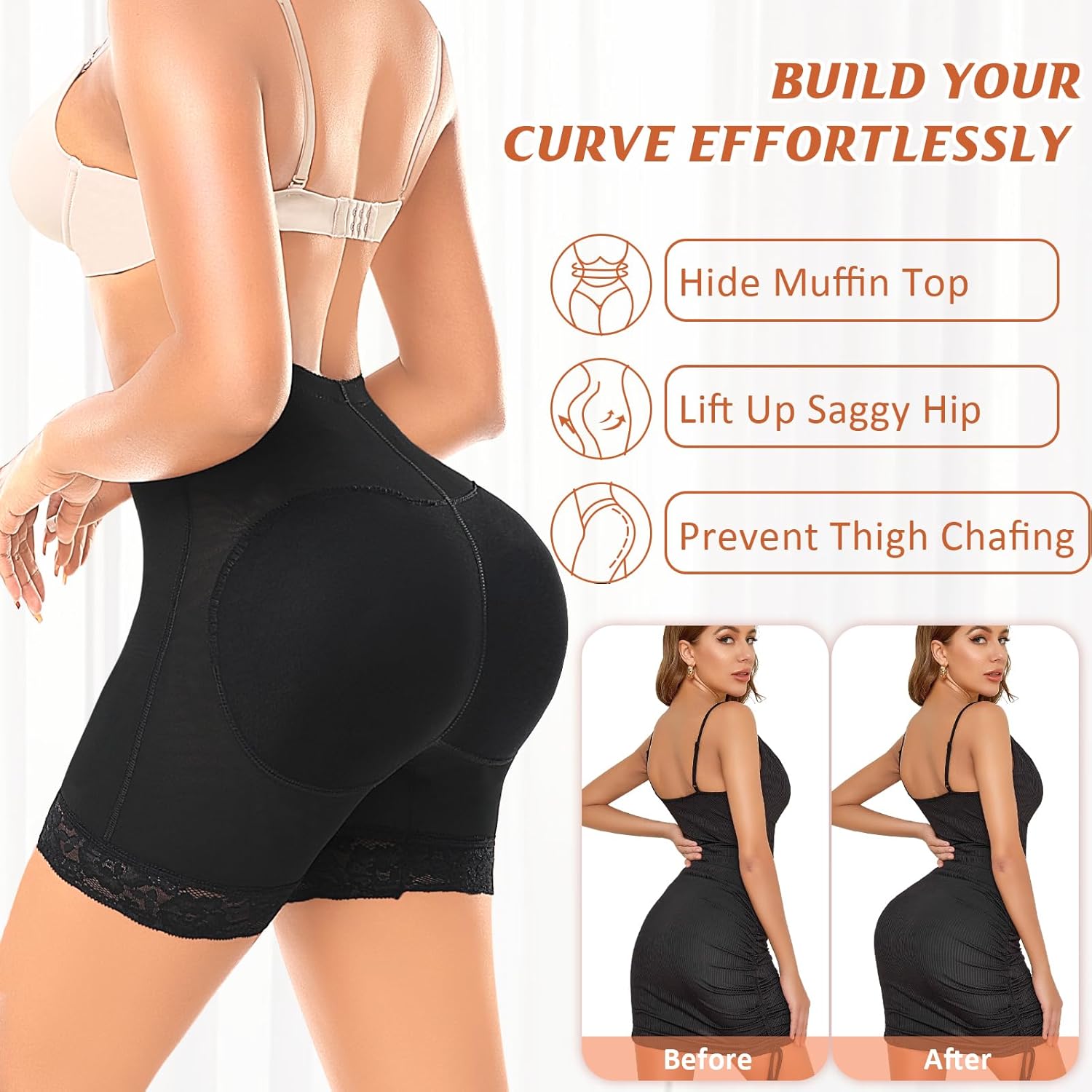 Padded Underwear for Women Butt Lifter Panties Booty Pads Butt Enhancer Lace Boyshorts Shapewear - Image 3