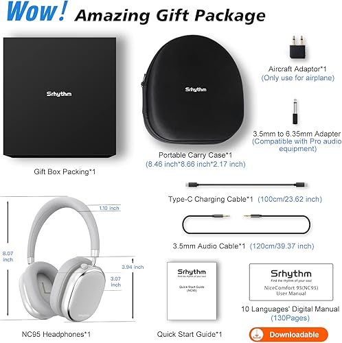 Miniatura 5 de Srhythm NiceComfort 95 Auriculares híbridos con cancelación de ruido, auriculares Bluetooth inalámbricos con modo de transparencia, sonido HD