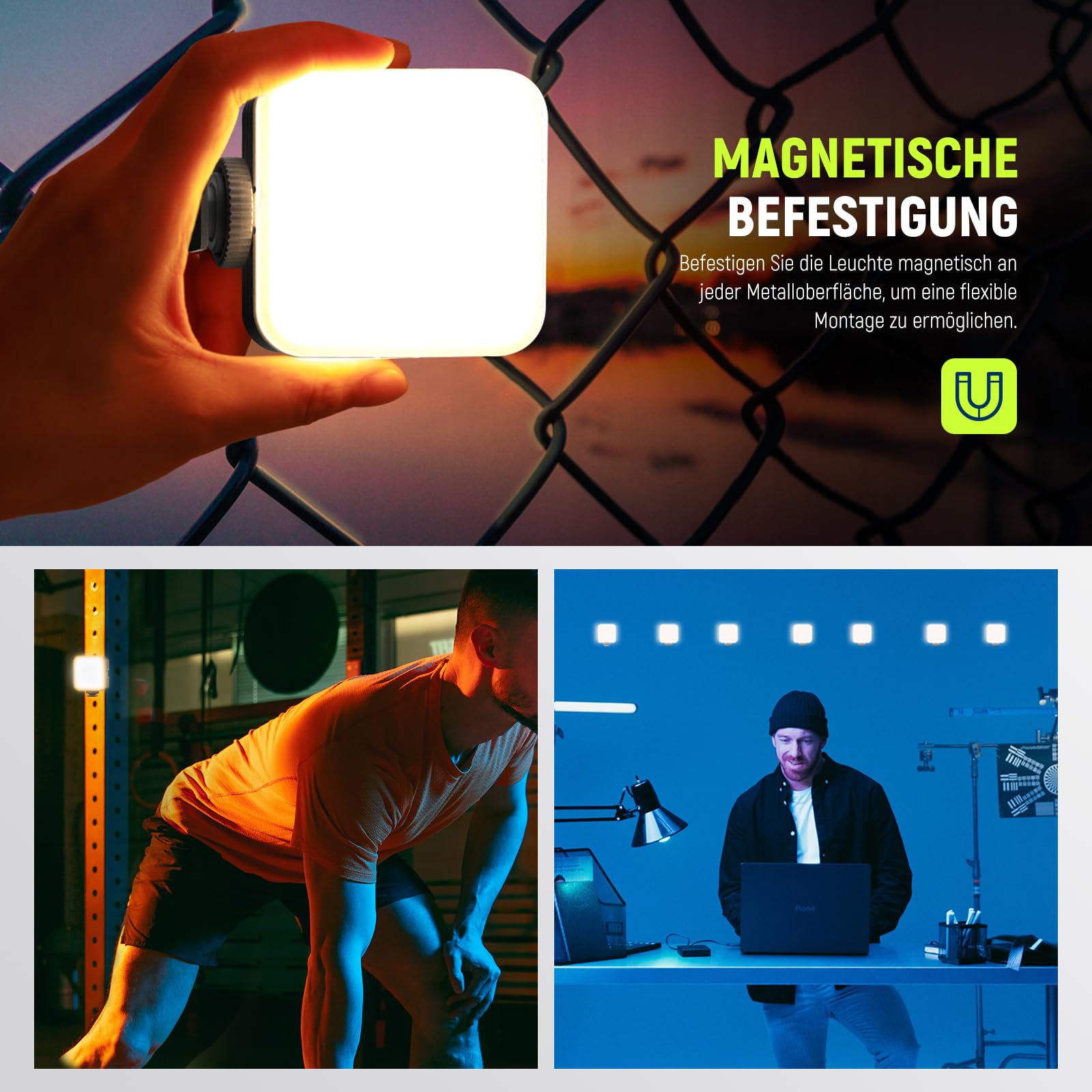RGB61 Videoleuchte Magnetic RGB Videolicht 6W tragbares kleines LED Kameralicht mit 360° Vollfarbe 2500K-8500K CRI97+ 20 Szenen 2000mAh Akku Cold Shoes Videoaufzeichnung Fotografie Selfie Licht