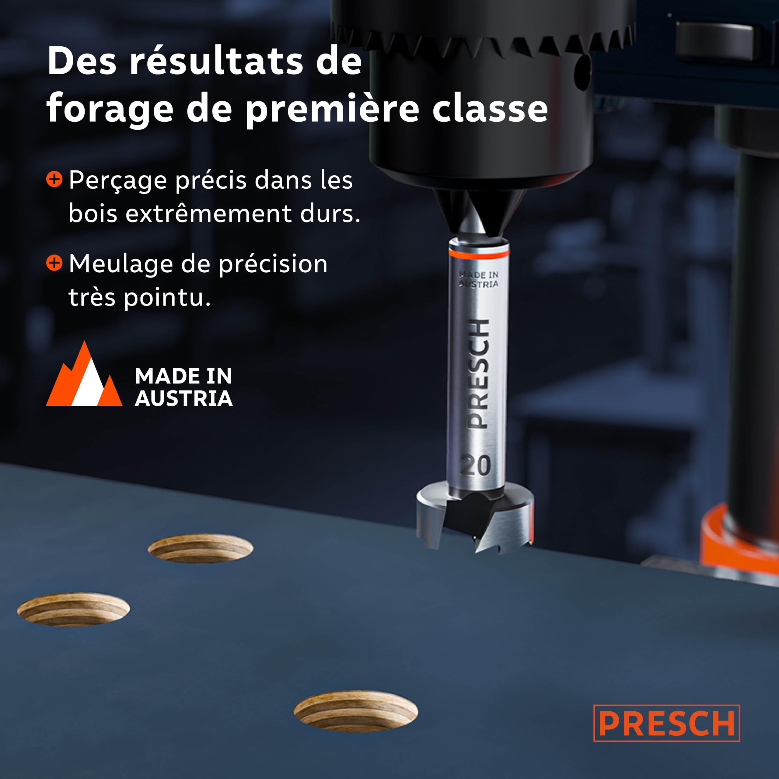Presch Mèches Forstner Ø 20mm - Coupe-trou ultra tranchant et durable - Pointe de centrage de haute précision pour des trous ronds parfaits - Performance fiable avec une longévité optimisée