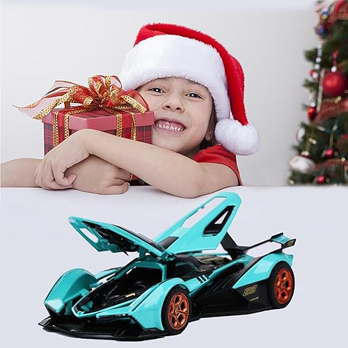 Miniatura 7 de SASBSC Coches de juguete Lambo V12 Coche deportivo de juguete con luz y sonido, modelos de coches de metal fundido para niños de 3+ años, coche de