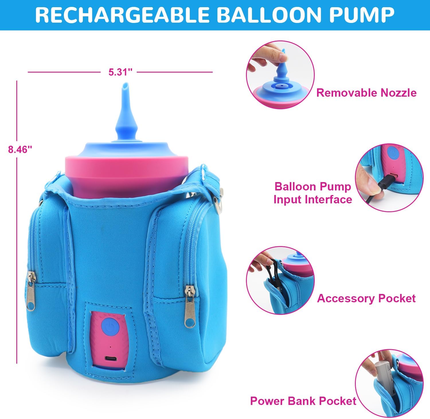 Mostop Balloon Pump Electric: Portable Cordless Balloon Blower Machine with Carry Bag, Rechargeable Air Pump for Balloons, Balloons Inflator for Party Decoration Christmas Birthday