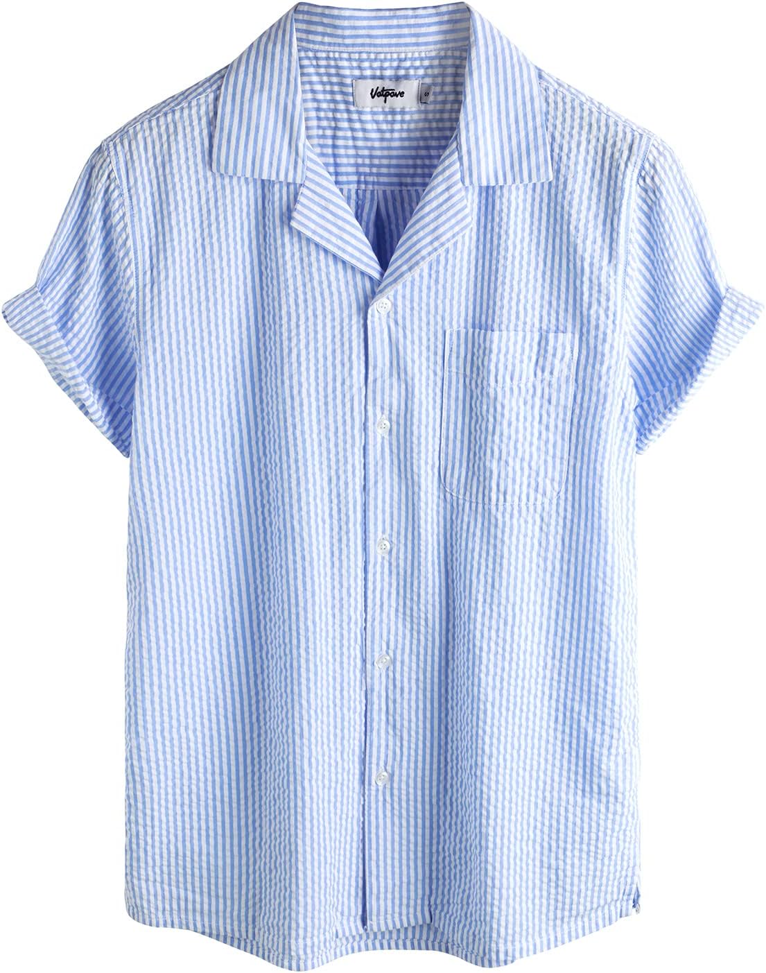 Mens Striped Summer Shirt Casual Button Down Short Sleeve Beach Shirts Cotton Shirts for Men