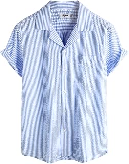 VATPAVE Mens Striped Summer Shirt Casual Button Down Short Sleeve Shirts