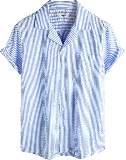 VATPAVE Mens Striped Summer Shirt Casual Button Down Short Sleeve Shirts