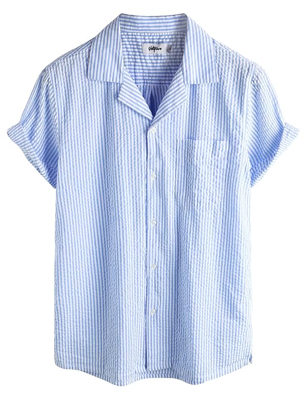 VATPAVE Mens Striped Shirt Button Down Short Sleeve Shirts Light Blue XXL by VATPAVE - Used condition - US$21.15