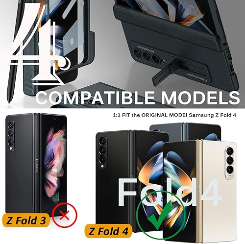 Miniatura 7 de Miimall Funda compatible con Samsung Z Fold 4 con soporte para bolígrafo en el borde, magnético, con bisagras, cubierta de pantalla de vidrio