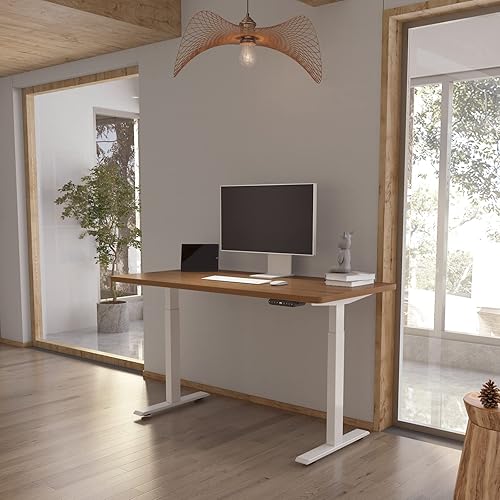 Miniatura 2 de AITERMINAL Marco de escritorio de pie con motor doble, patas de escritorio ajustables eléctricas para oficina y hogar (marco blanco + motores +