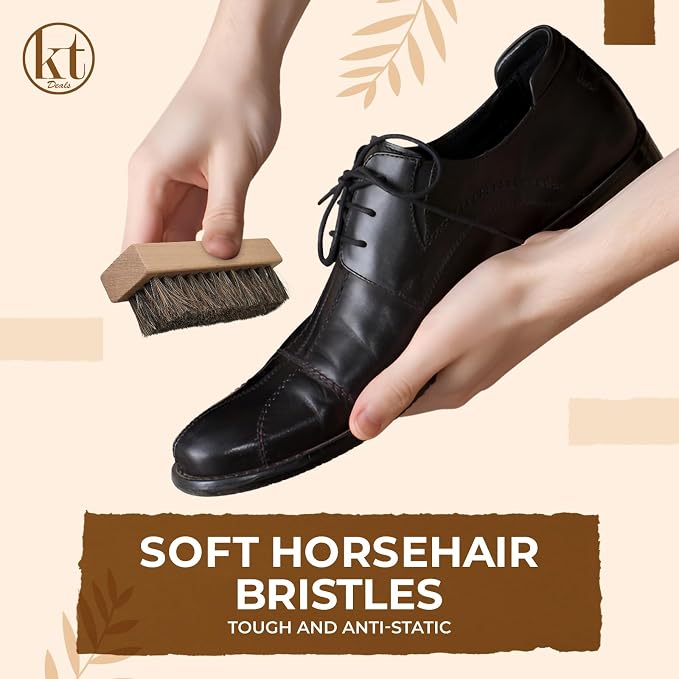 Set de 3 cepillos para limpieza de zapatos con cerdas de nylon, cerda y caballo miniatura 4