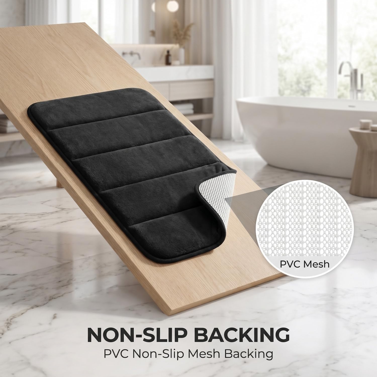 Memory Foam Bathroom Rugs Sets 2 Piece, Extra Soft Absorbent Quick Dry Bath Mat Set, with U-Shaped Toilet Rug, Machine Washable Non Slip Bath Rugs for Bathroom, Shower and Tub, Black