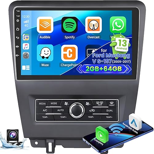 Roinvou Estéreo Android CarPlay 2+64G para Ford Mustang V S-197 2009-2017, CarPlay inalámbrico integrado con Android Auto, pantalla táctil de 10.1