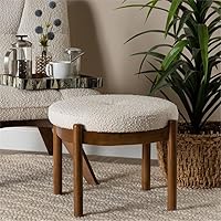 Vista 6 de Baxton Studio Iliana - Reposapiés otomano color crema y madera de caucho marrón