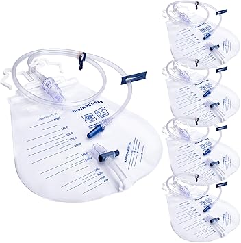 5 Pack 4000ml Sterile Urinary Drainage Bag, Catheter Bags with Anti-Reflux Chamber and 48" Drainage Tube,Professional Men Women Overnight Bedside Urine Bag