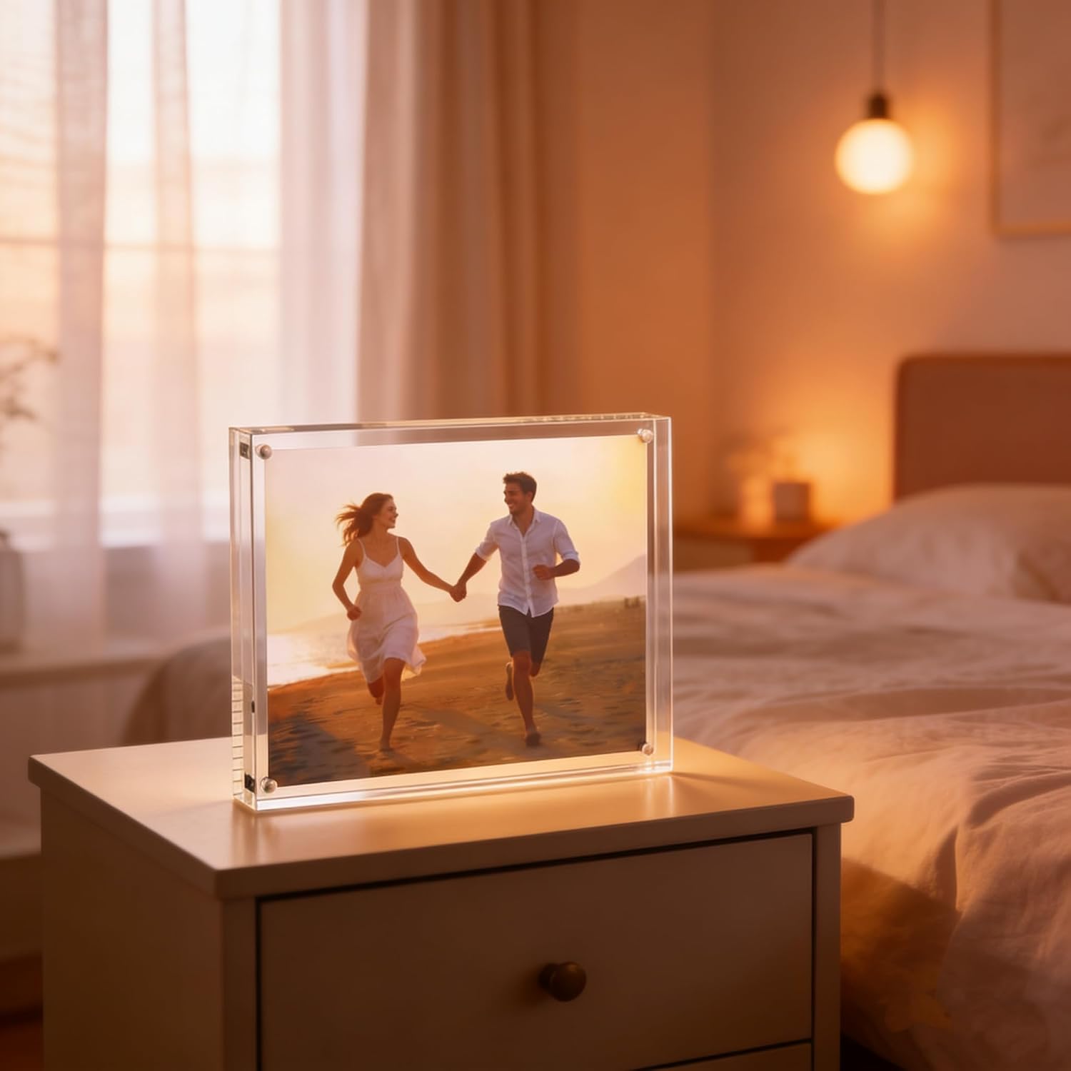 Acrylic Photo Frame 6 by 8 inch Double Sided Frameless Picture Frame Magnetic Acrylic Block Desktop Photo Display Holder with Gift Box Package Thickness 12+12mm (6"x8") image 2