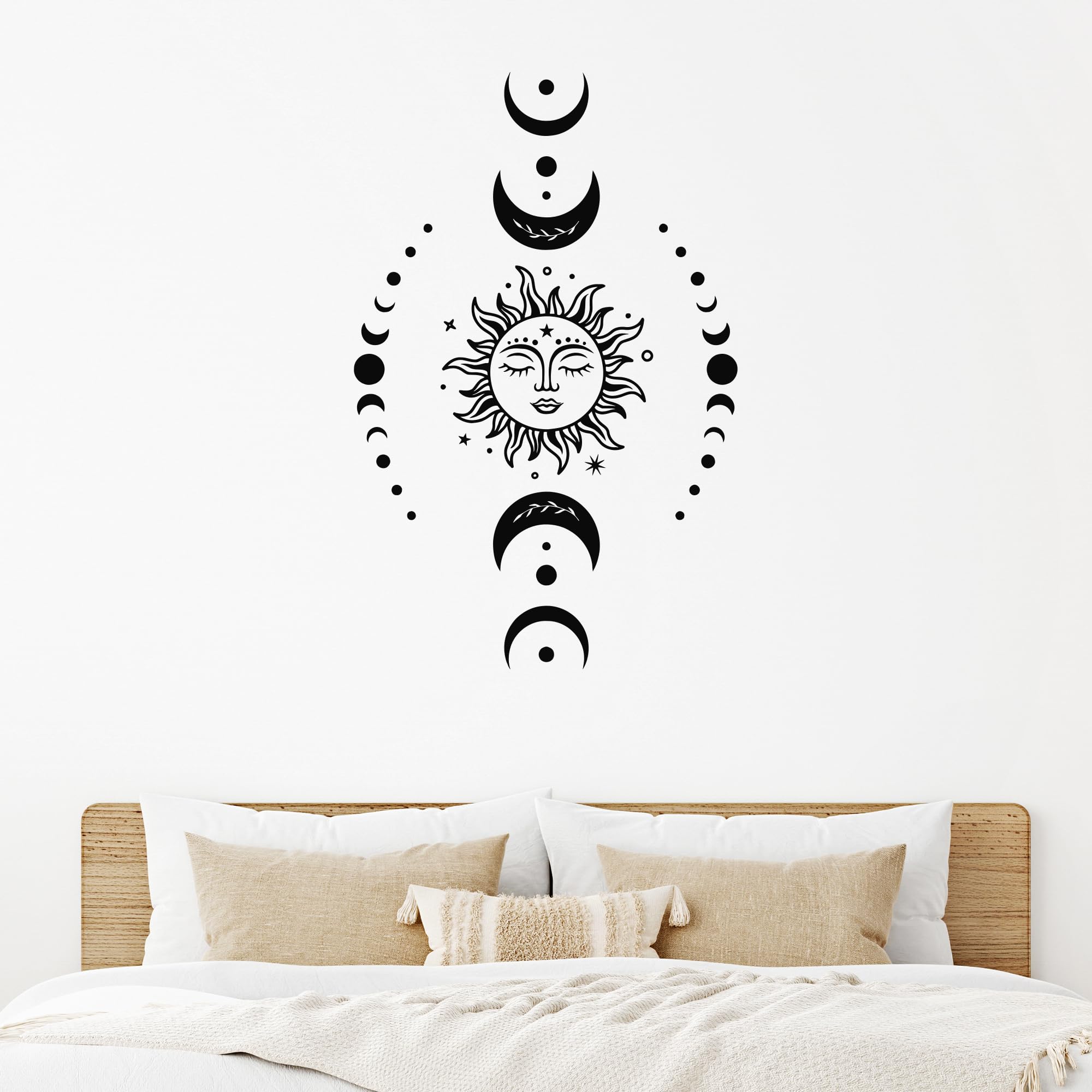 PLIGREET Sun & Moon Face Wall Stickers - Removable Vinyl Decals For Boho Bedroom & Living Room Decor