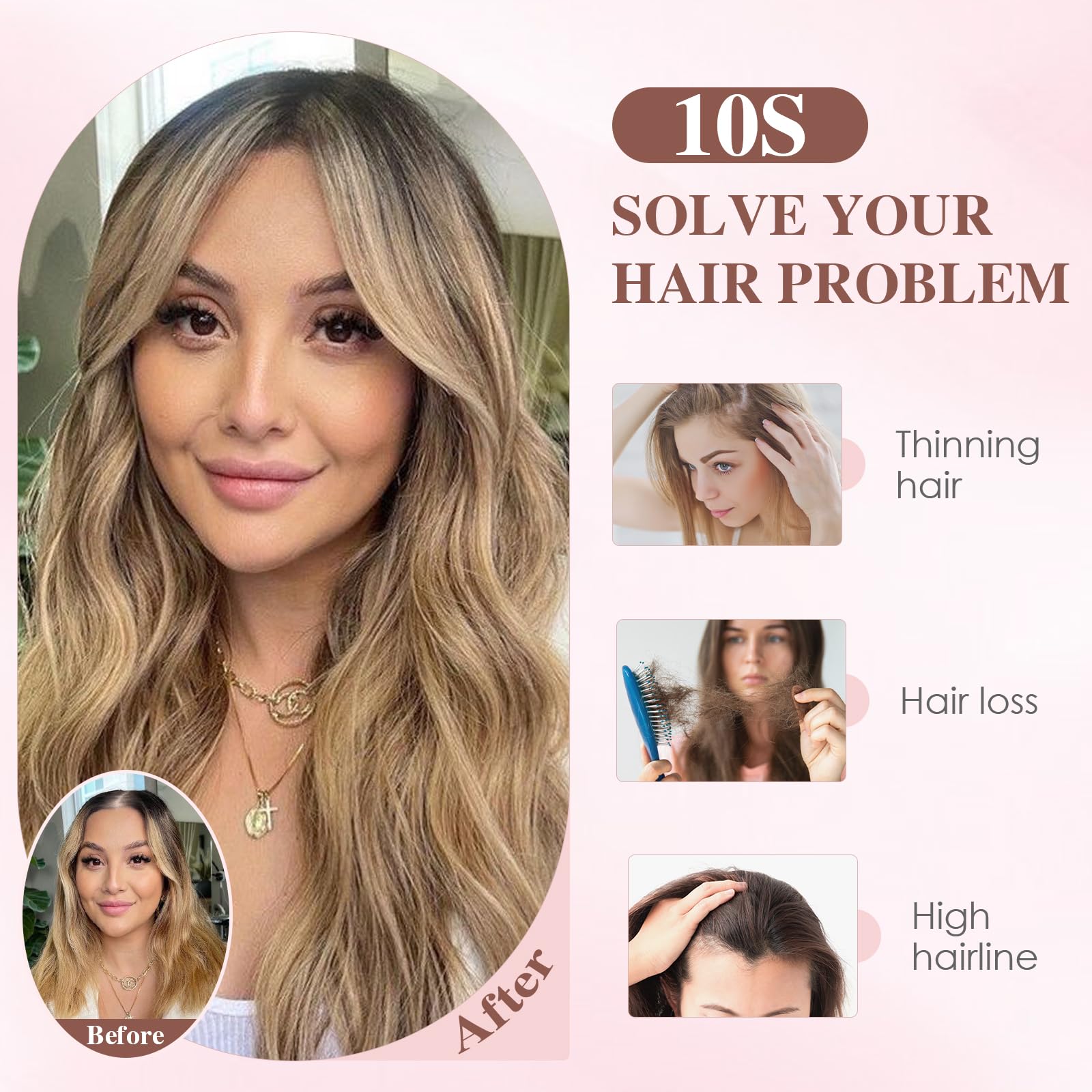 18 Inch Curly Wavy Hair Topper with Bangs for Thinning Hair Amazon.com : 18inch Hair Toppers for Women with Fringe Bang  main image 4