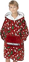 Vista 7 de Minecraft Manta de Navidad Vuddie de gran tamaño con capucha para niños y niñas, forro polar rojo