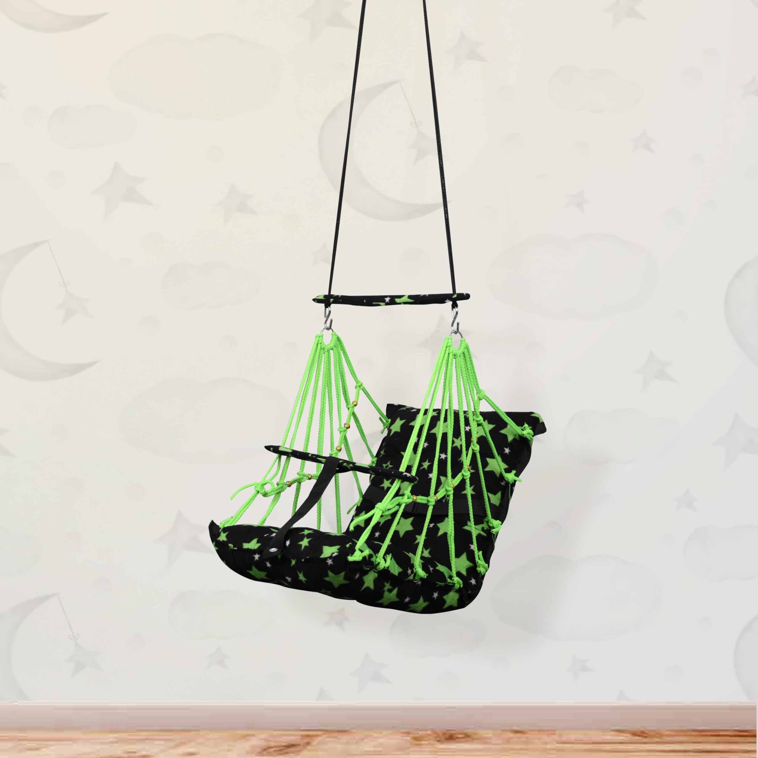BOFFLE® Cotton Swing Chair for Kids Baby's Children Folding and Washable1-3 Years with Safety Belt/Home,Garden Jhula for Babies|Swing for Kids | Seat and Back Side 16x16 inch 1