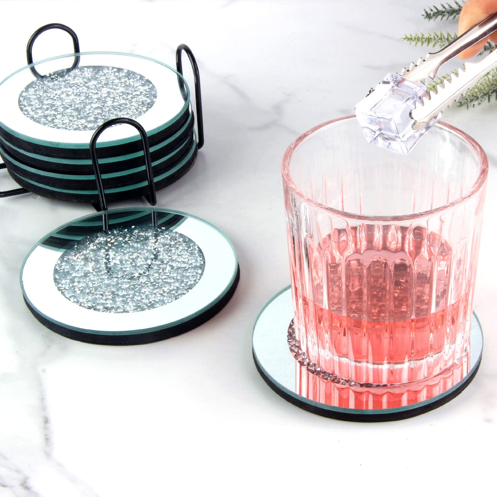 Amazon｜6ピース ガラスミラーコースターセット、4インチ ラウンド