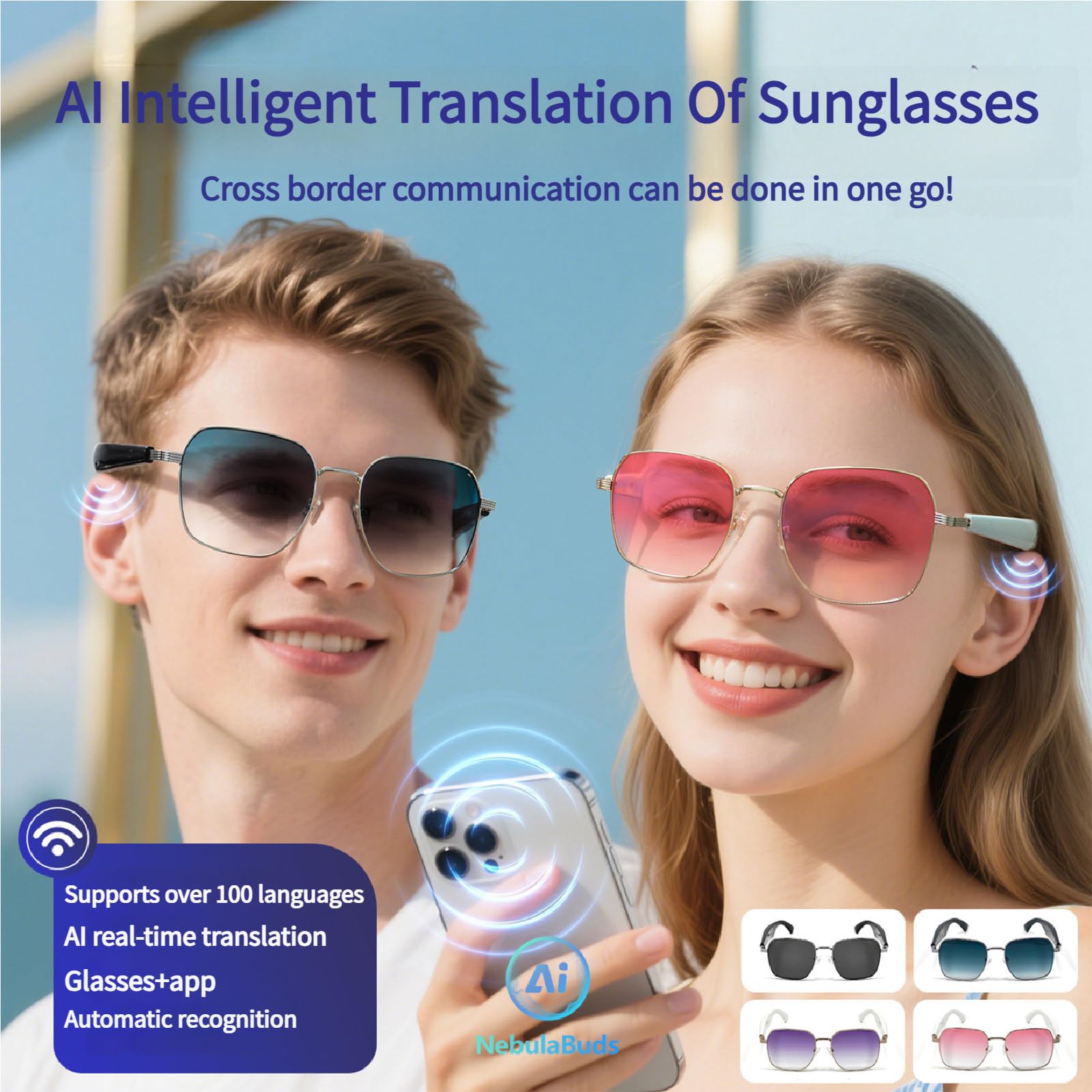 Gafas de Sol polarizadas con Bluetooth e IA para Escuchar música y Llamadas. Protección UV400. Admite Carga rápida de 15 Minutos. Ideales para Conducir,Blue