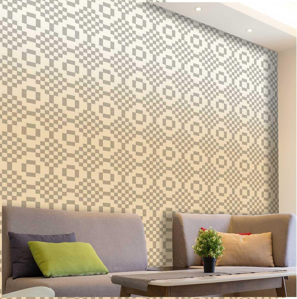 ZYMECH Cream Coloured Art Deco Peel and Stick Wallpaper Geometric