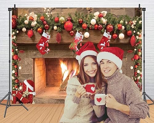 Miniatura 2 de CHAIYA Fondos de fotografía de Navidad de 7x5 pies Decoración de chimenea de Navidad Fondo de Navidad Calcetines Caja de regalo Fotografía Fondo de