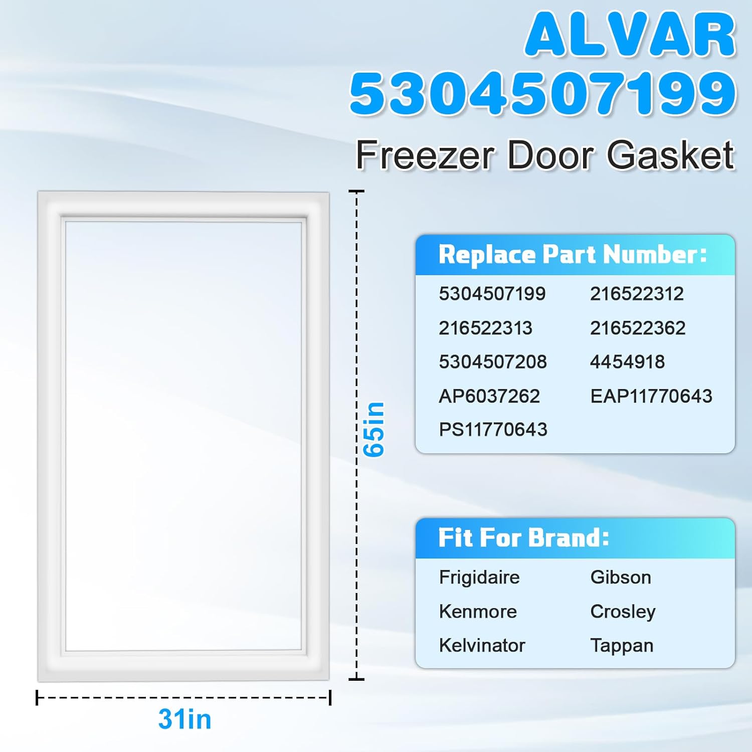 Upgraded 5304507199 Freezer Door Gasket Compatible with Frigidaire Freezer Door Gasket White 31"x65" 5304507208 Refrigerator Door Gasket Gibson Crosley Kenmore Frigidaire Upright Freezer Door Seal