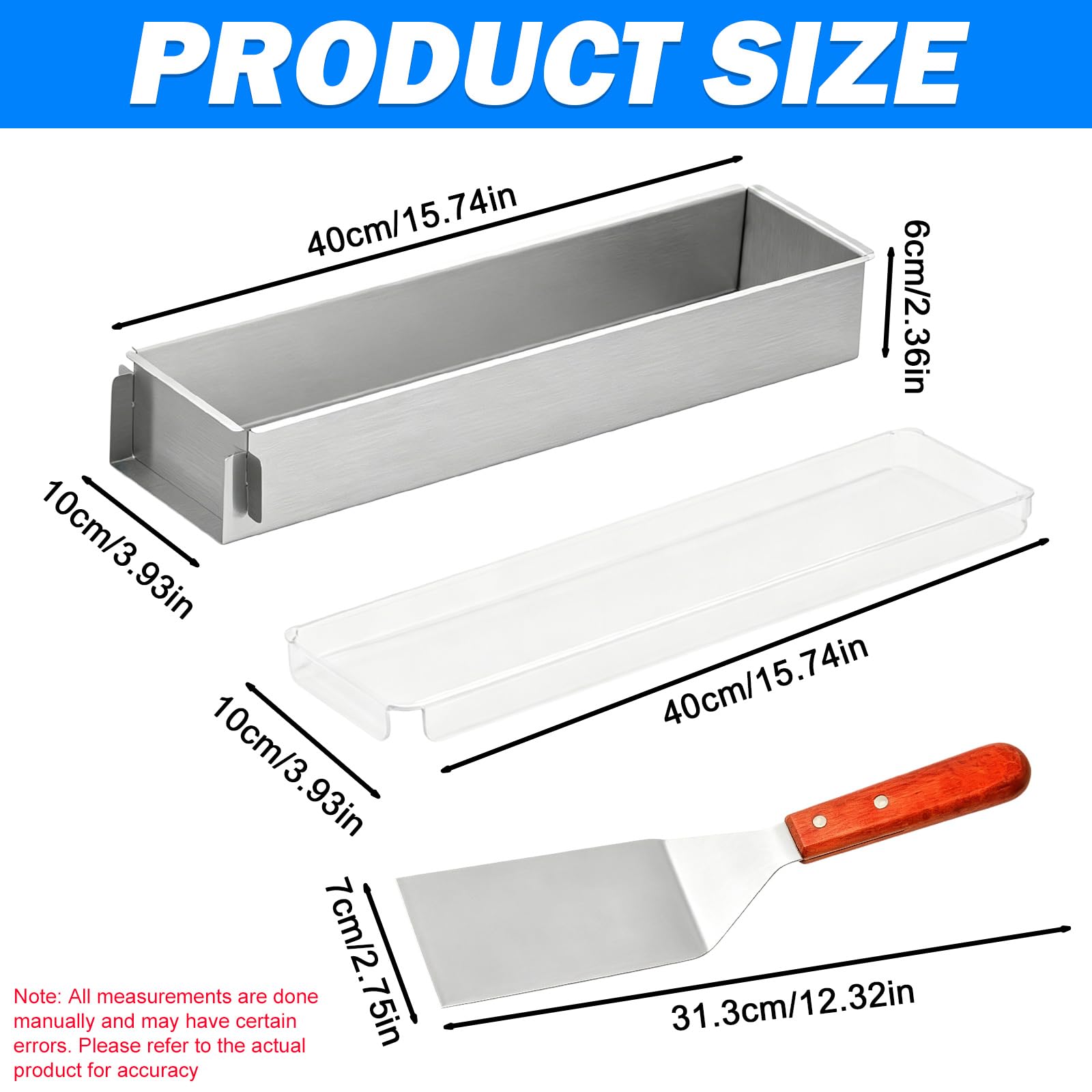 Moule à tiramisu en acier inoxydable - Sans BPA - Réglable - Avec côtés amovibles et pelle - Rectangulaire - Pour gâteaux, brownies, cheesecakes, lasagnes, 40 x 10 x 6 cm