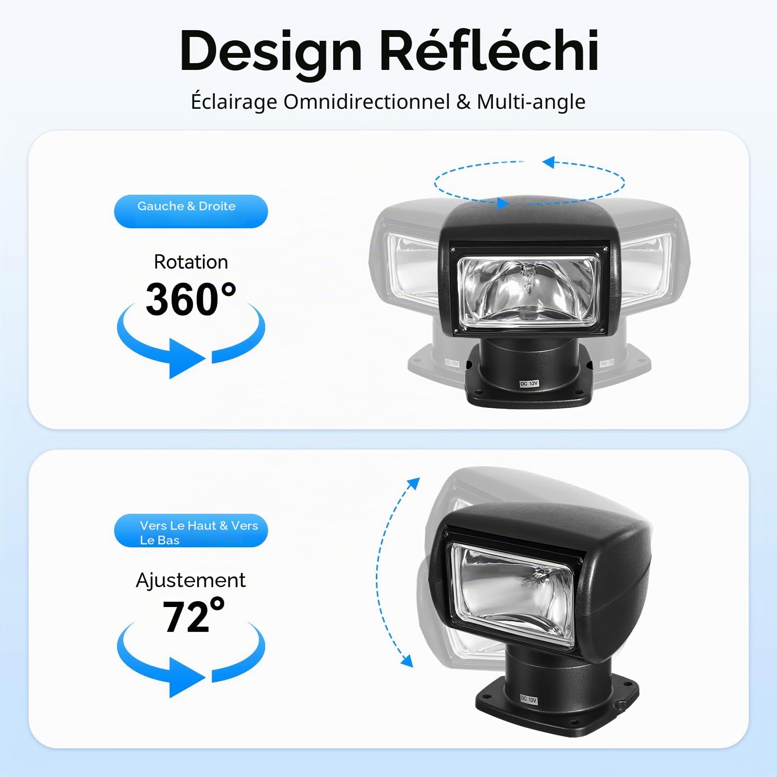 Phare marin, 360° Marine Yacht, fanal de recherche avec télécommande, 12 V 100 W, télécommande pour bateau, voiture, phares marins