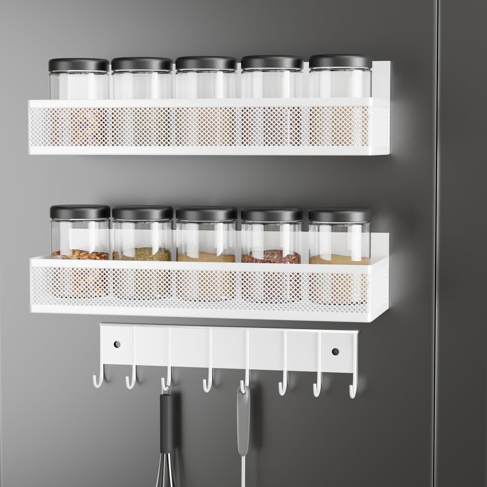 KedioPio Etagere Magnetique Frigo, 2 Pièces Porte Épices Aimanté, Range Epice Aimanté Bois Étagère Magnétique Bambou Pour Rangement Et Organisation De La Cuisine, Noir