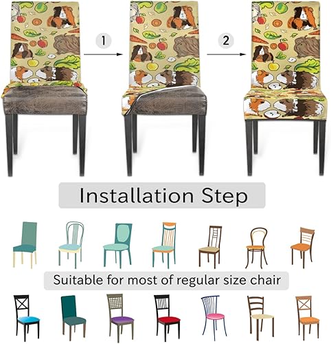 Miniatura 4 de Juego de 2 fundas protectoras para sillas de comedor con diseño de manzanas de hámster, extraíbles y lavables, fundas protectoras para sillas de