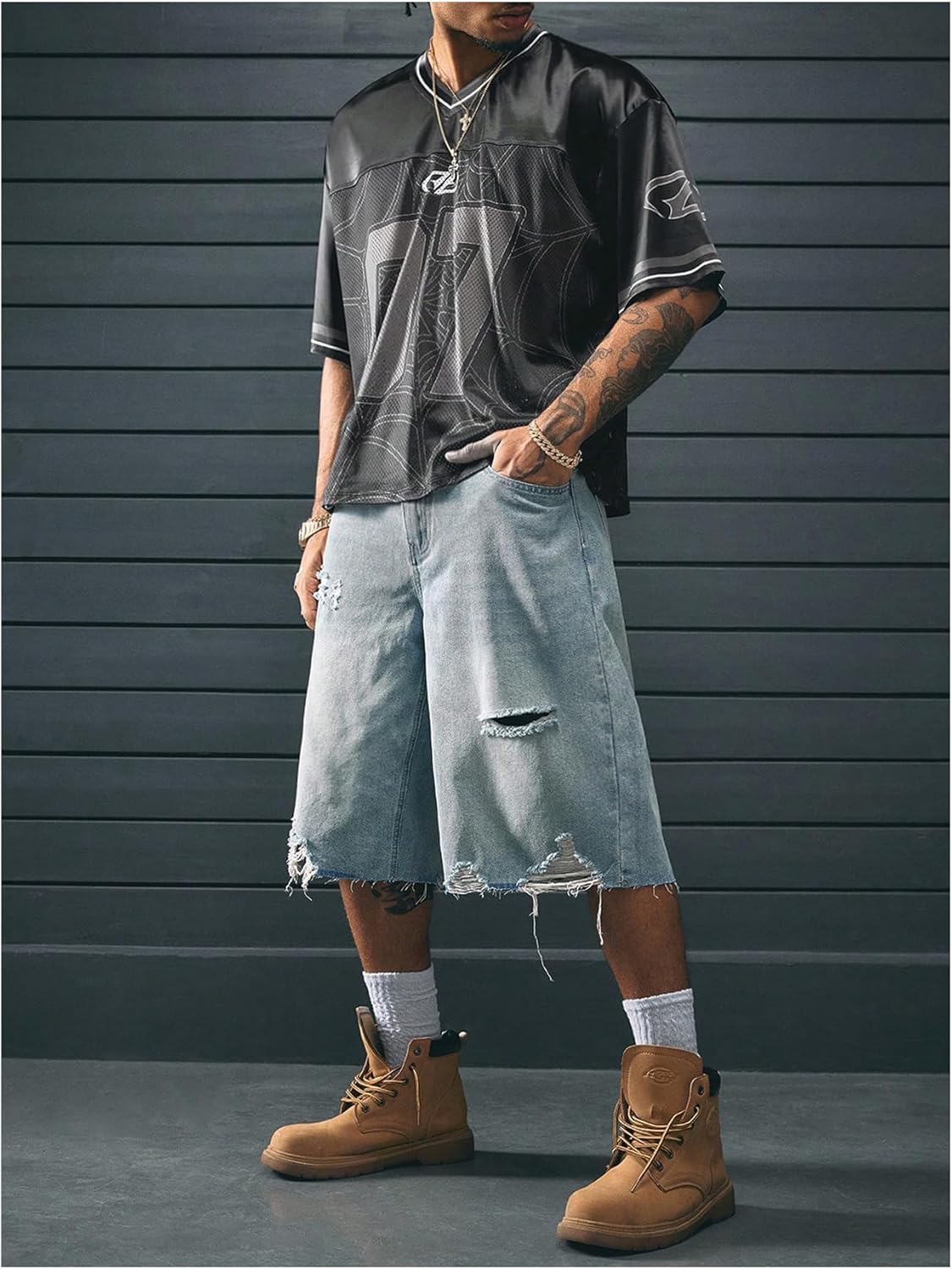 Men's Vintage Satin Jersey Shirts V Neck Short Sleeve Graphic Tees Basketball T Shirt Streetwear - Image 5