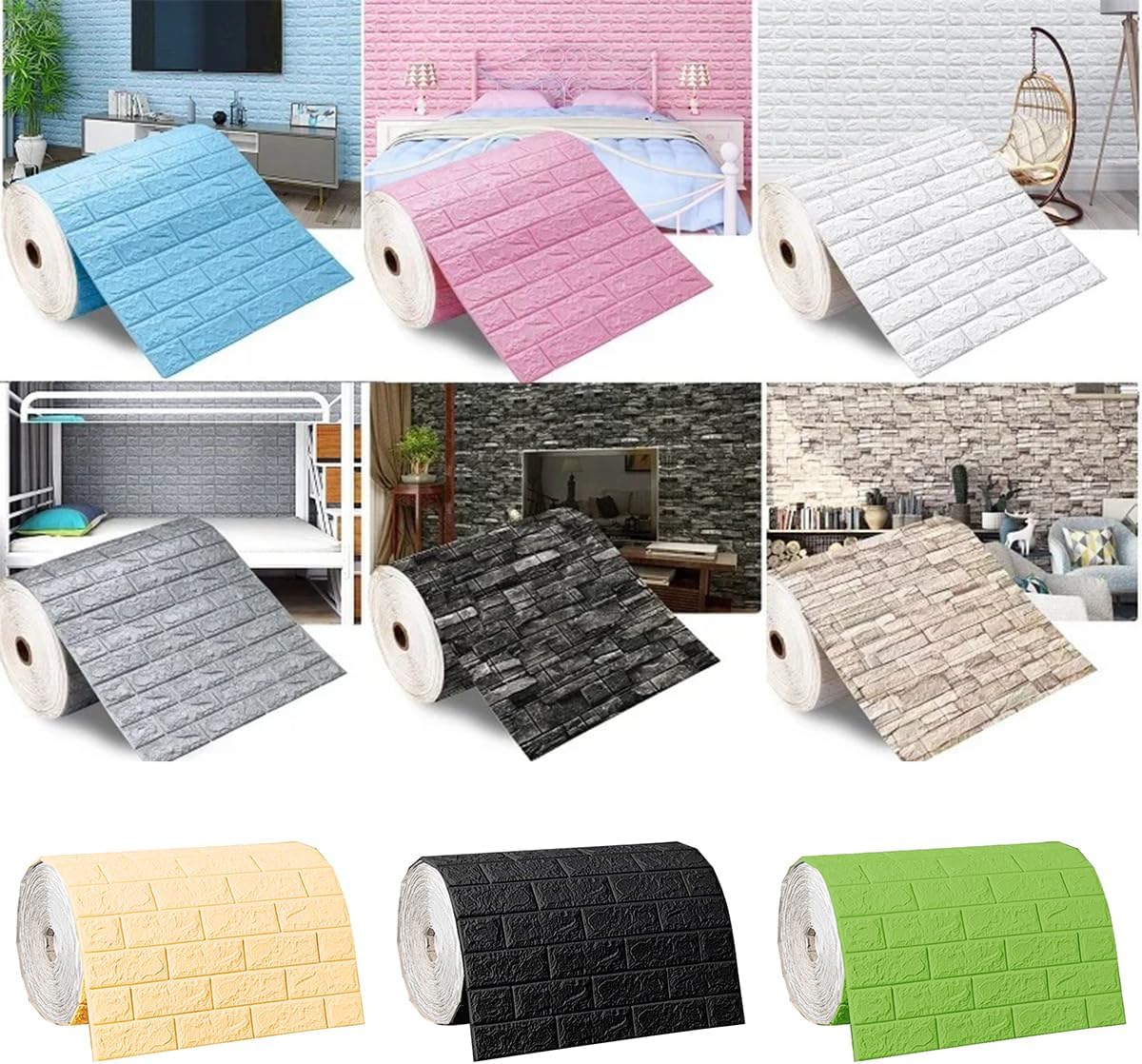 Waterproof Wall Panels 27.5" x 196.8" Faux Brick Wallpaper Peel and Stick Art Wall Tiles 3D Wallpaper for Home Interior Wall Decor (Beige)