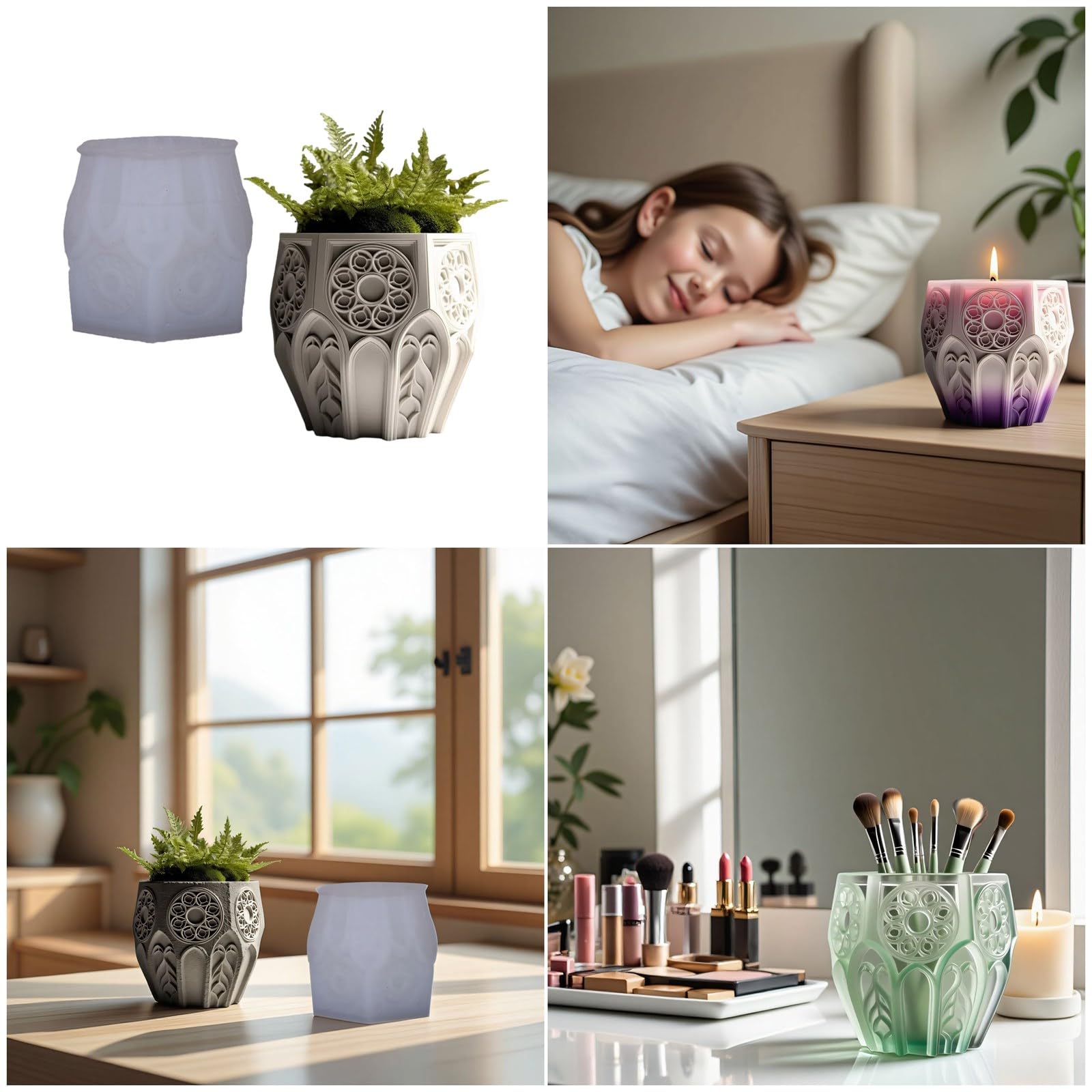 Ventana Sgape Vela Taza Maceta Relieve Molde de Silicona Herramienta de Fabricación Artesanía Macetero de Resina Regalo Creativo Molde de Contenedor de Vela Decorativo