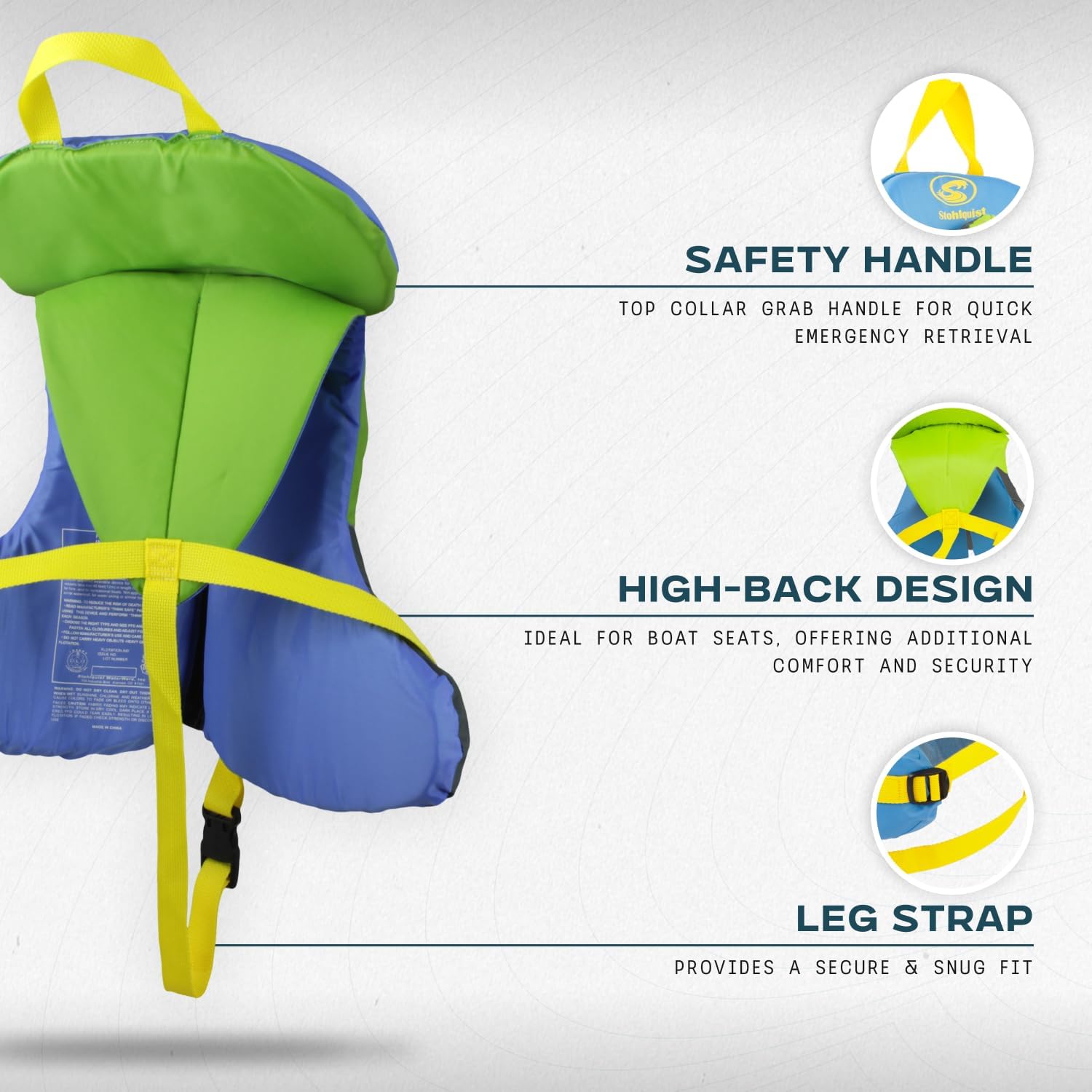 Stohlquist Child Life Jacket, US Coast Guard Approved, Type III Life Vest (30-50 lbs) for Kids and Children, Support Collar with Grab Handle, Fully Adjustable PFD for Pools, Lakes and Boating image 3