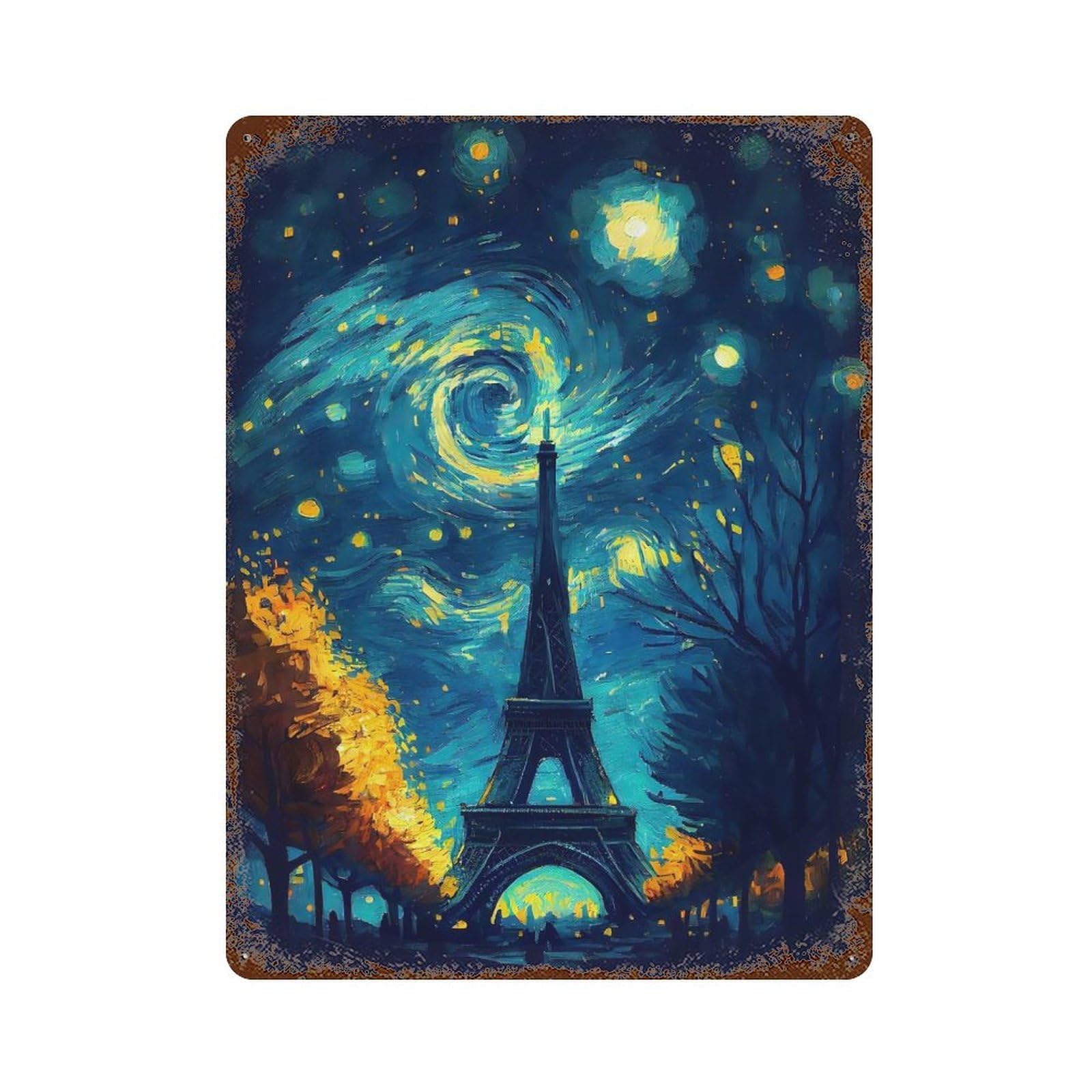 Decorative Tin Sign Starry Night Paris 15.7"x11.8", Novelty Wall Decor for Shed, Workshop And Garage Wall Decor
