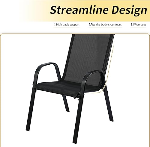 Miniatura 9 de Sillas de comedor apilables para patio al aire libre con respaldoreposabrazos para césped, jardín, balcón, terraza, campamento, juego de 2 o 4 (4,