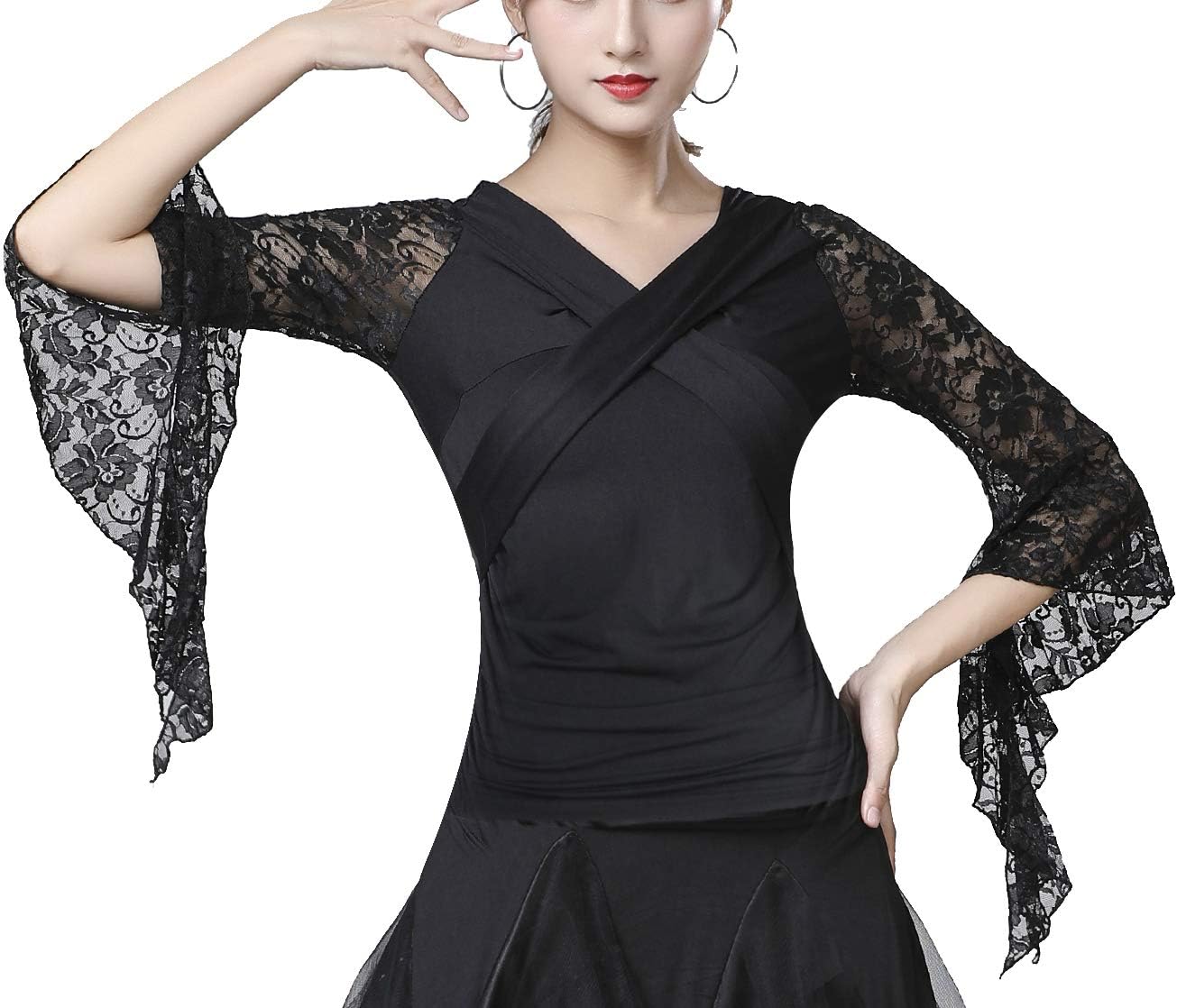 Whitewed Frill Lace Long Sleeve Ballroom Latin Practice Dance Top Shirts Costume