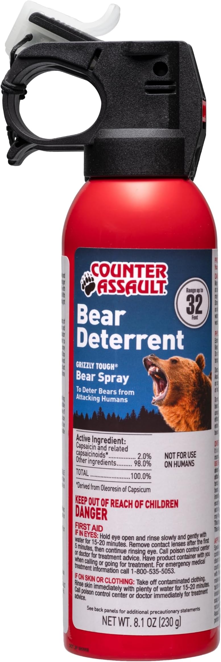 Counter Assault Bear Spray - 2% Capsaicin Bear Deterrent - Pepper Spray for Hiking, Camping, Hunting & More - 8.1 oz