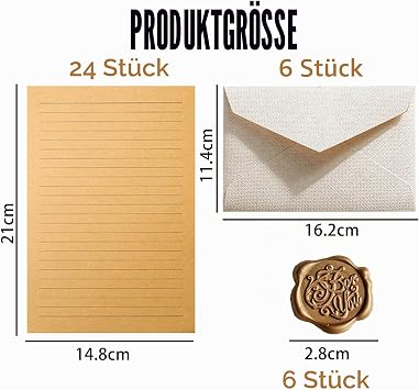Writing Paper with Envelope Set 24 Vintage Writing Paper with 6 Envelopes 6 Self-Adhesive Wax Seal Stickers Vintage Paper with Lines for Invitation Love Letter