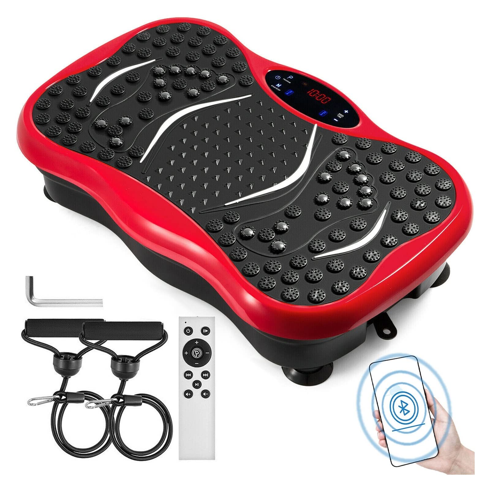 Vibration Platform Plate Whole Body Massager Machine with Resistance Bands & Remote Control for Fat Burning Weight Loss(Rosso)