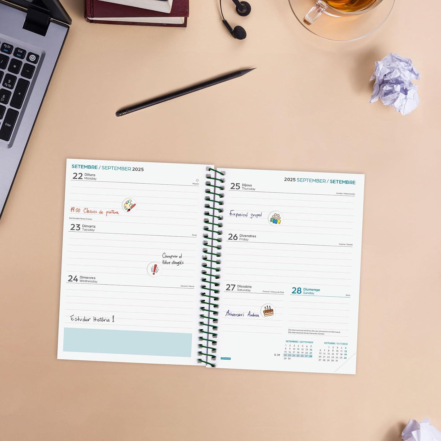 Finocam - Secondary Agenda Year 2025 2026 Week Horizontal View September 2025 - June 2026 (academic year) + July and August summary Fiori Catalán