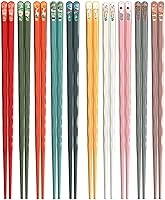 Auerllcy 10 Pairs Reusable Chopsticks 9.5 Inch - Dishwasher Safe, Heat-Resistant 180°C, Non-Slip Grip, Colorful Wavy Patterns
