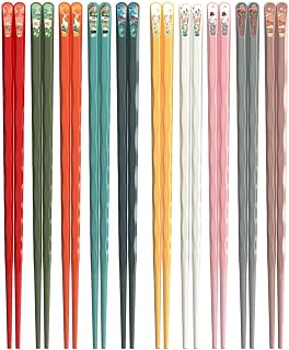 Auerllcy 10 Pairs Reusable Chopsticks 9.5 Inch Dishwasher Safe Heat-Resistant Non-Slip Wavy Patterns