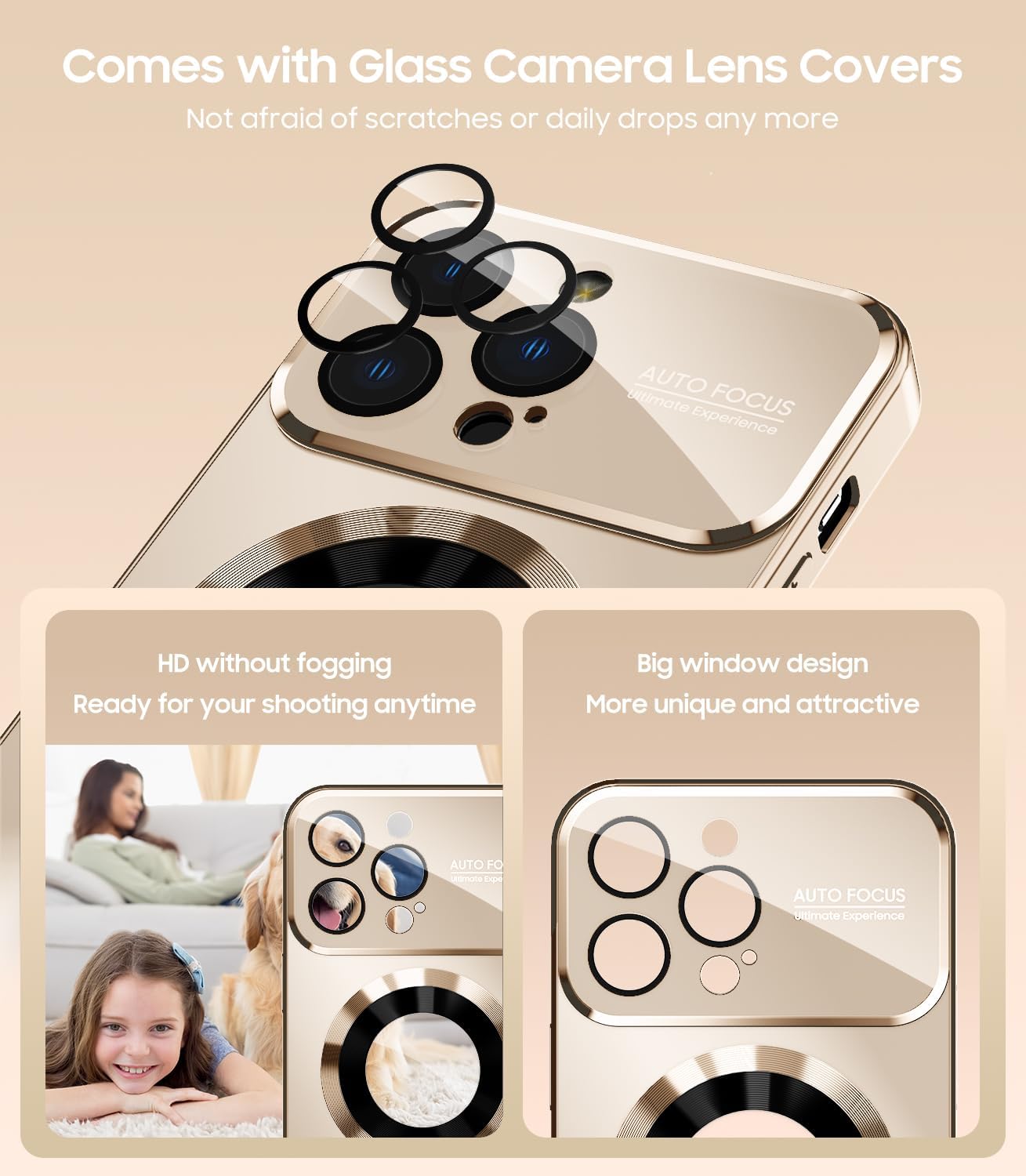 Magnetic for iPhone 14 Pro Max Case, Compatible with MagSafe, Built-in Camera Lens Protector, Logo View, Military Grade Drop Proof Phone Case Cover, Desert Titanium